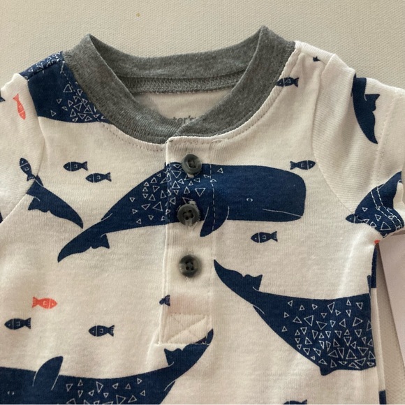 Baby Boy Newborn Whale Bodysuit & Terry Pants Set Outfit Blue Grey White - Picture 6 of 7